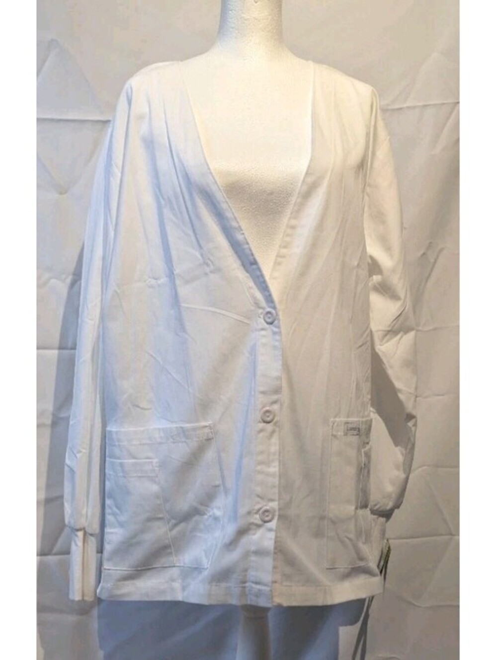 Landau 5-Pocket Cardigan Warm-Up Scrub Jacket L7535 White Woman's XLG